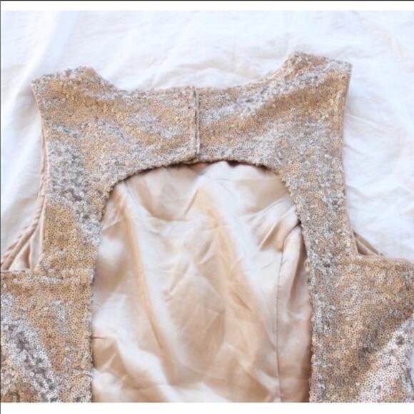 NEW Esley Rose Gold Bronze Metallic Sequin Open Back Tank Top Mini Dress M - Picture 6 of 7